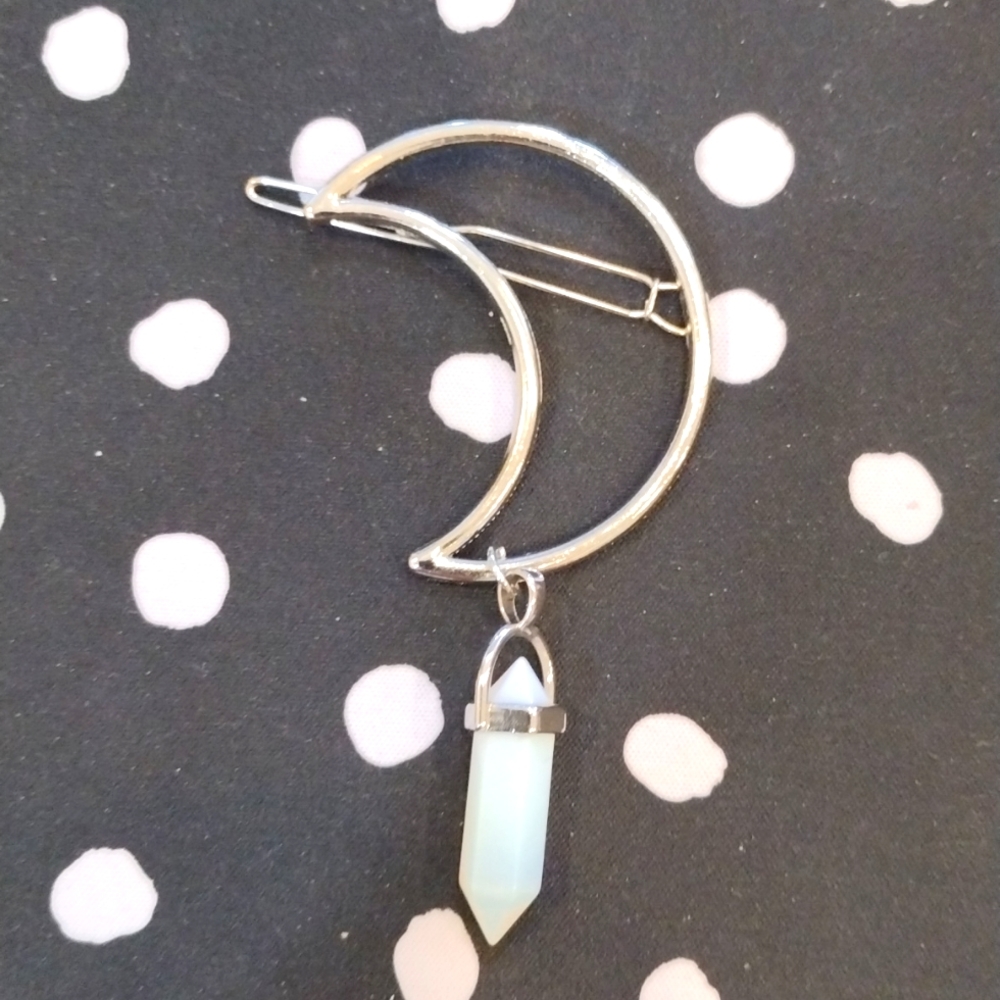 Crystal Crescent Moon Opalite Hair Clip Barrette